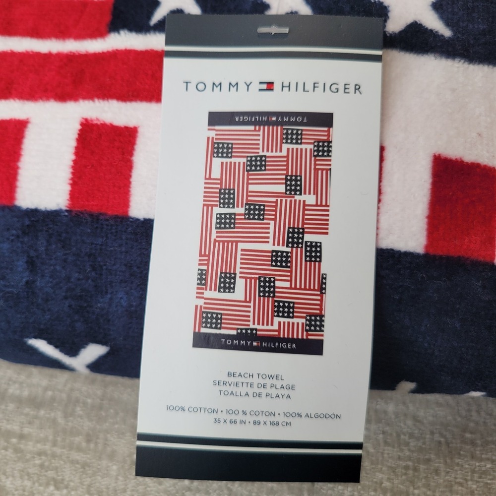 5 Tommy Hilfiger Patriotic USA Flag Red White & Blue Beach Towels 35x66" w/ Tags - Picture 2 of 14